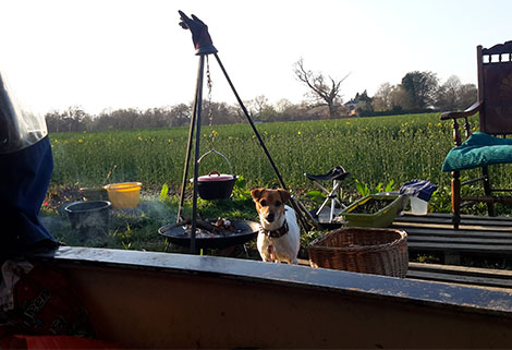 Daniel Parry's narrowboat Yongala moored in countryside