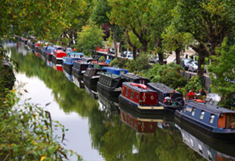 narrowboats moored on canalside