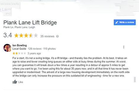 google review of plant lane lift bridge 