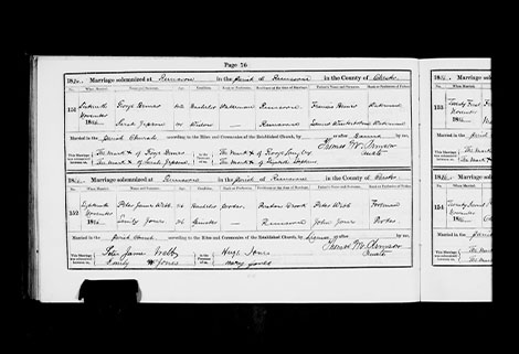 marriage record of Peter James Webb to Emily in 1826
