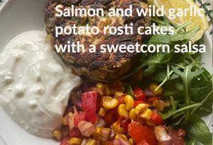 salmon and wild garlic potato rosti cakes
