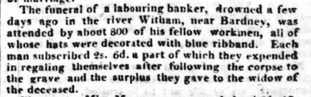 Joseph Woodhouse burial - newspaper clipping