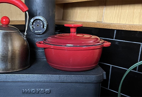 crock pot on log burning stove