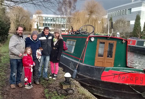 family gathering beside narrowboat Therapy