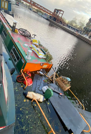 sunken narrowboat