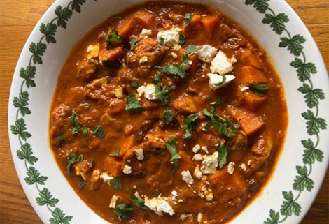 Moroccan chicken and sweet potato casserole