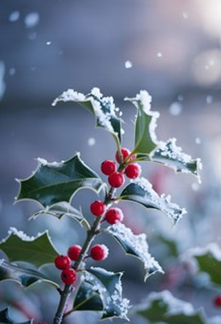 holly berries and snow