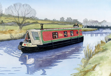 boat on canal - CanalsOnline Magazine painting of boat on canal