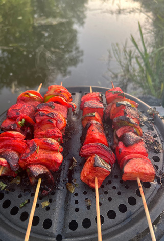 chicken tikka and paneer tikka skewers